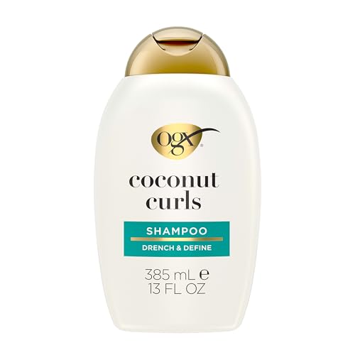 OGX Quenching + Coconut, Curl-Defining Shampoo, Hydrating & Nourishing Curly Hair Shampoo with Coconut Oil, Citrus Oil & Honey, Paraben, Sulfate-Free Surfactants, 13 floz